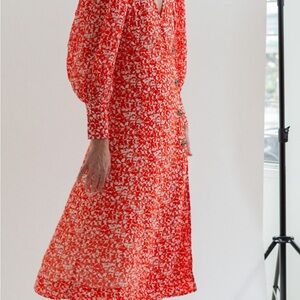 GANNI button wrap crepe midi dress in mini floral - size 34